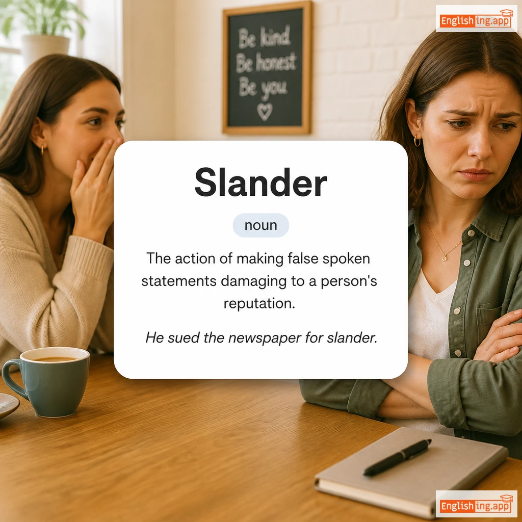 Slander definition card — visual illustration of the meaning