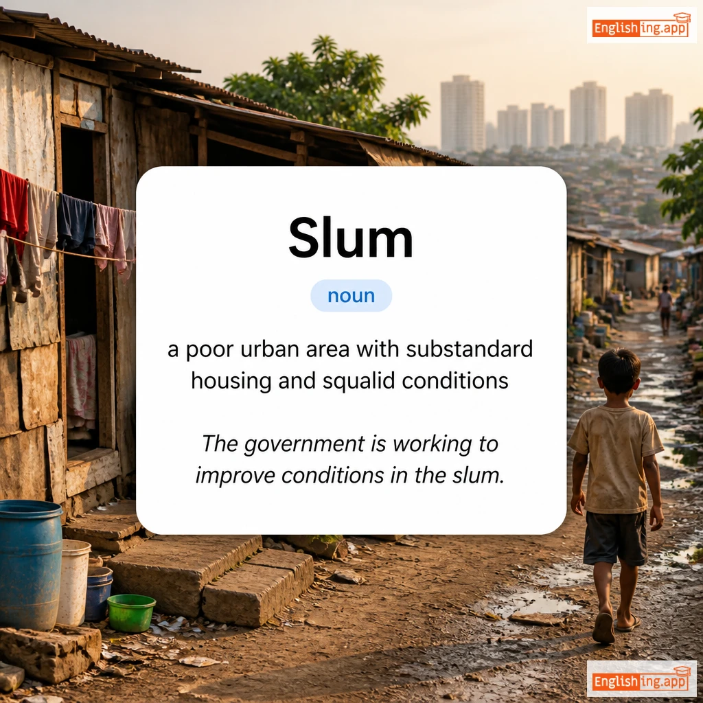 Slum definition card — visual illustration of the meaning
