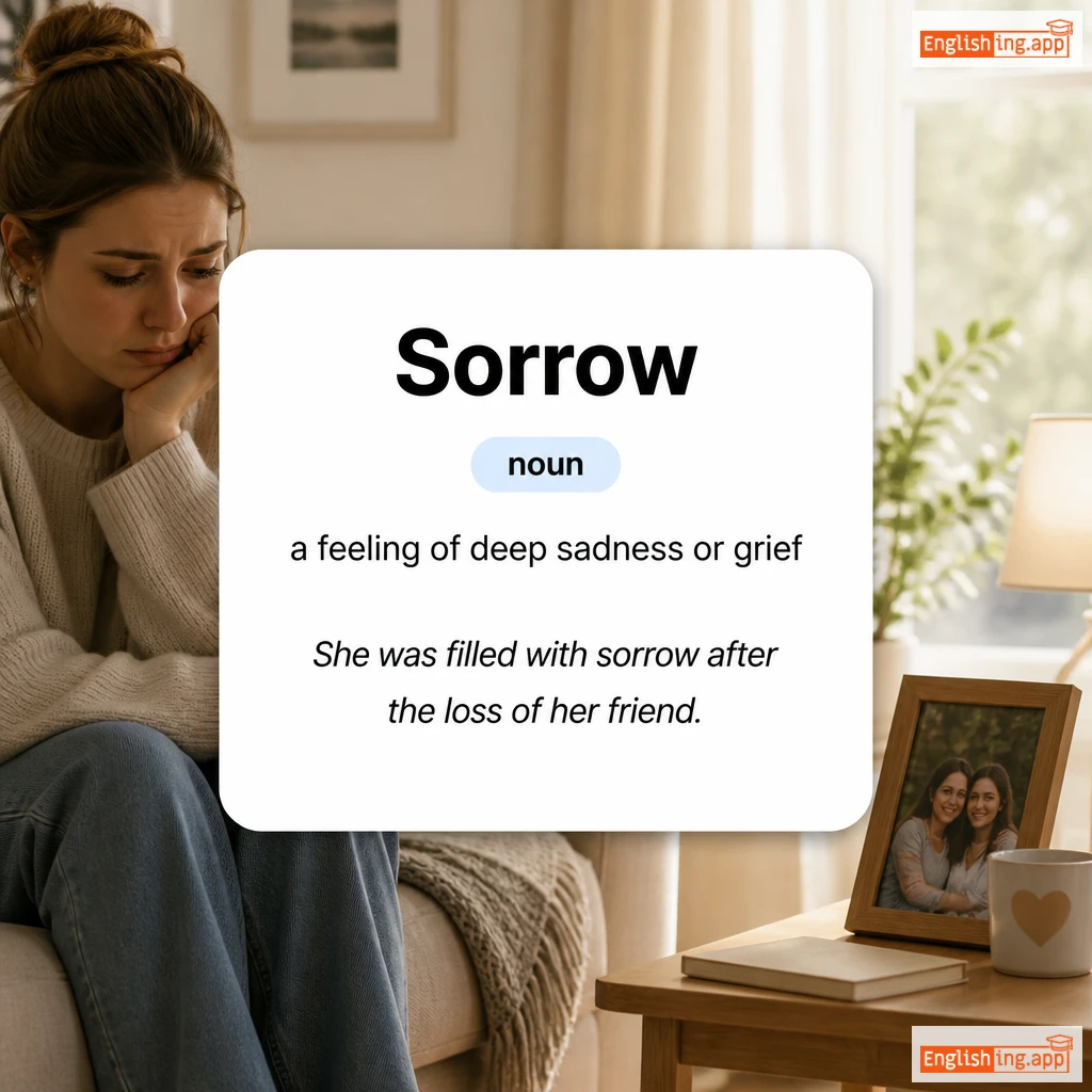 Sorrow definition card — visual illustration of the meaning