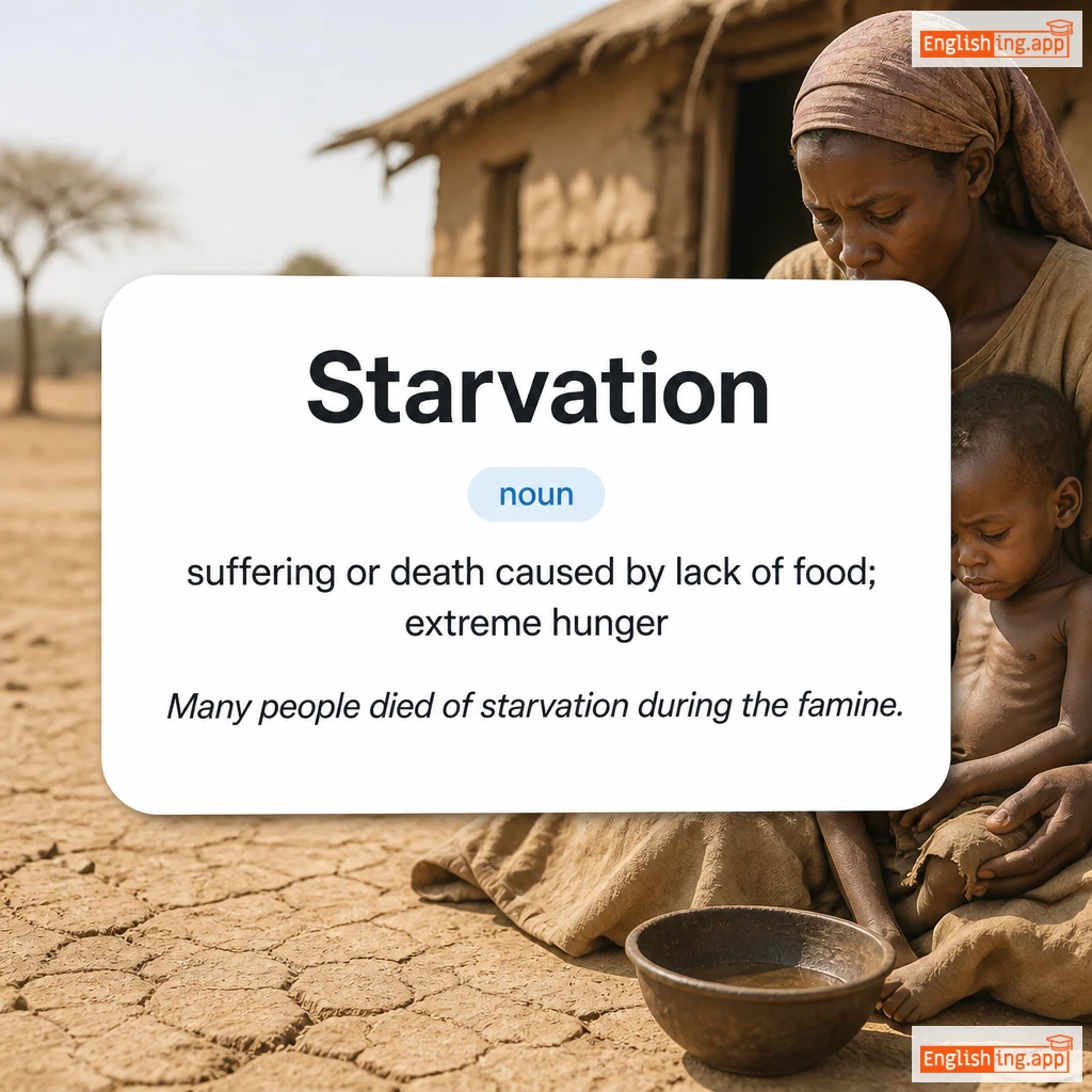 Starvation definition card — visual illustration of the meaning