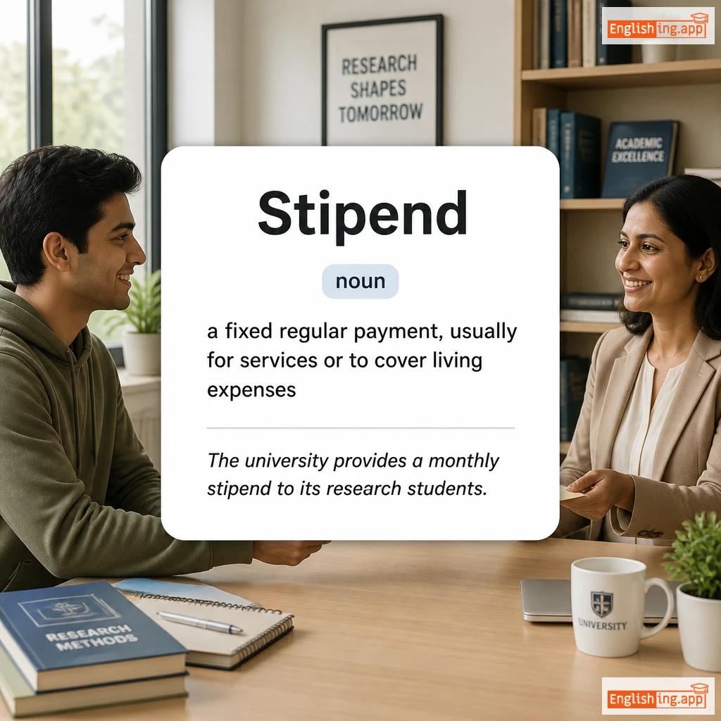 Stipend definition card — visual illustration of the meaning