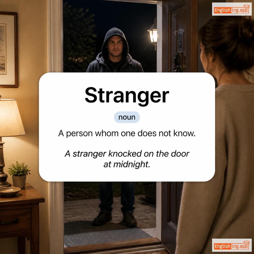 Stranger definition card — visual illustration of the meaning