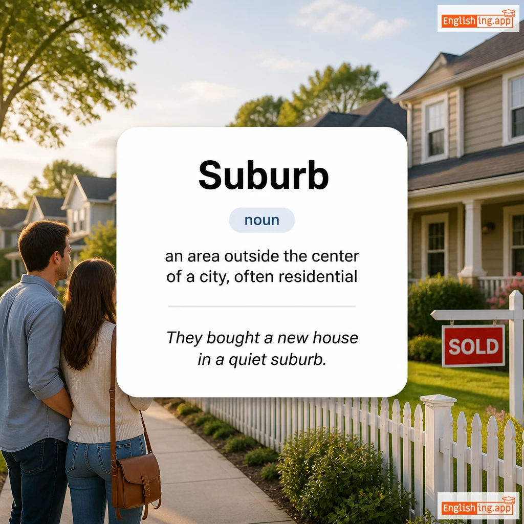 Suburb definition card — visual illustration of the meaning