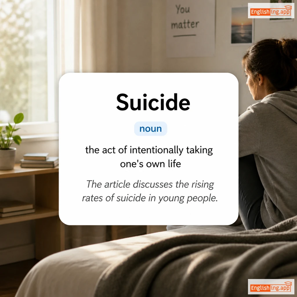 Suicide definition card — visual illustration of the meaning