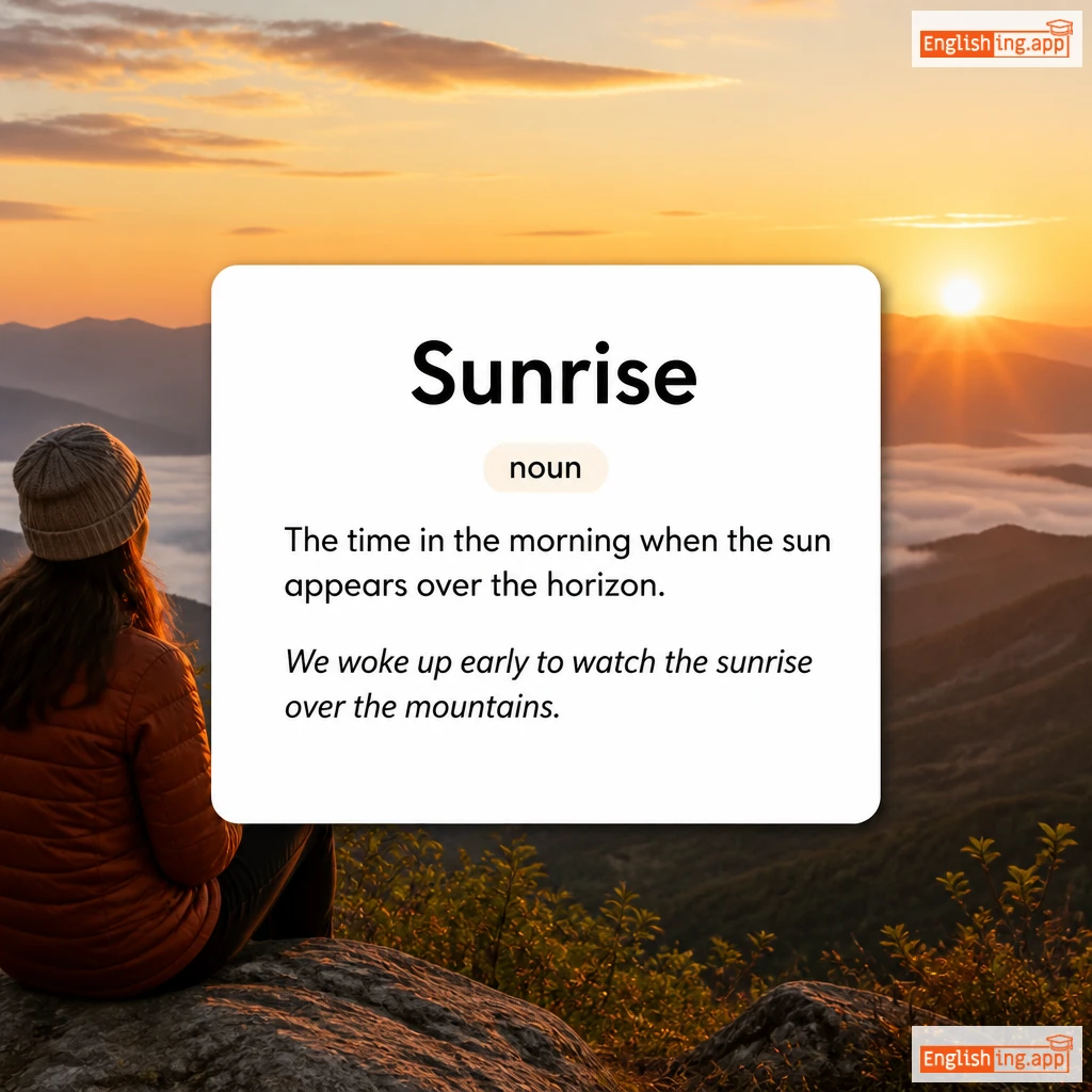 Sunrise definition card — visual illustration of the meaning