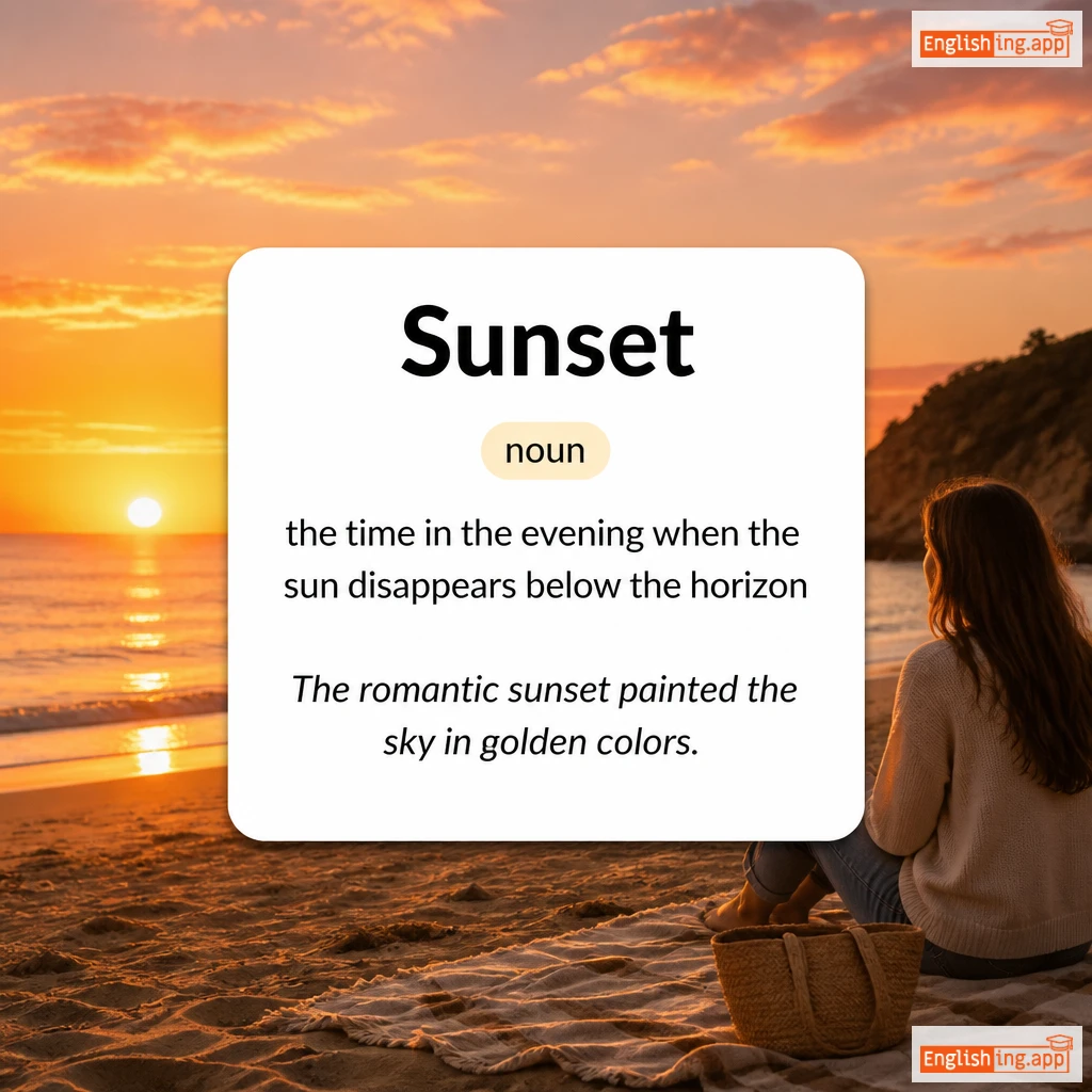 Sunset definition card — visual illustration of the meaning