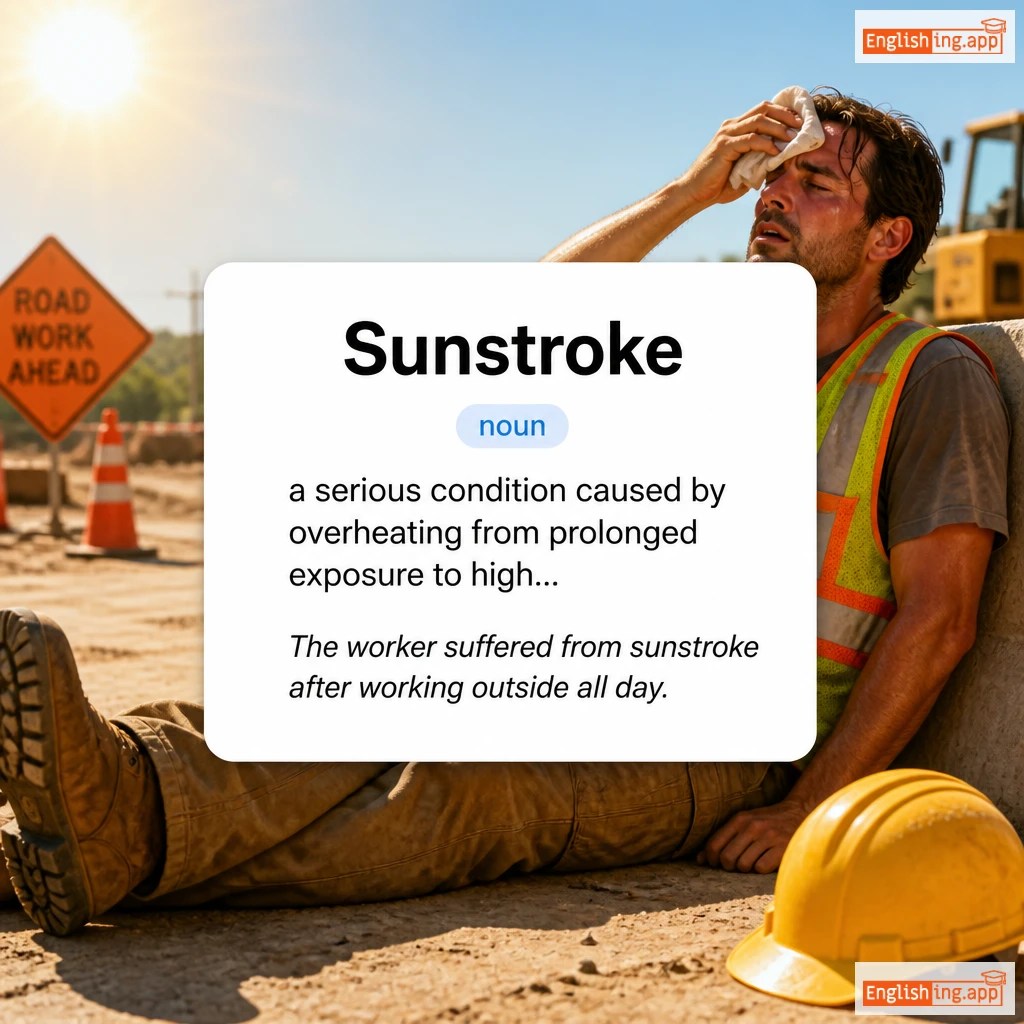 Sunstroke definition card — visual illustration of the meaning