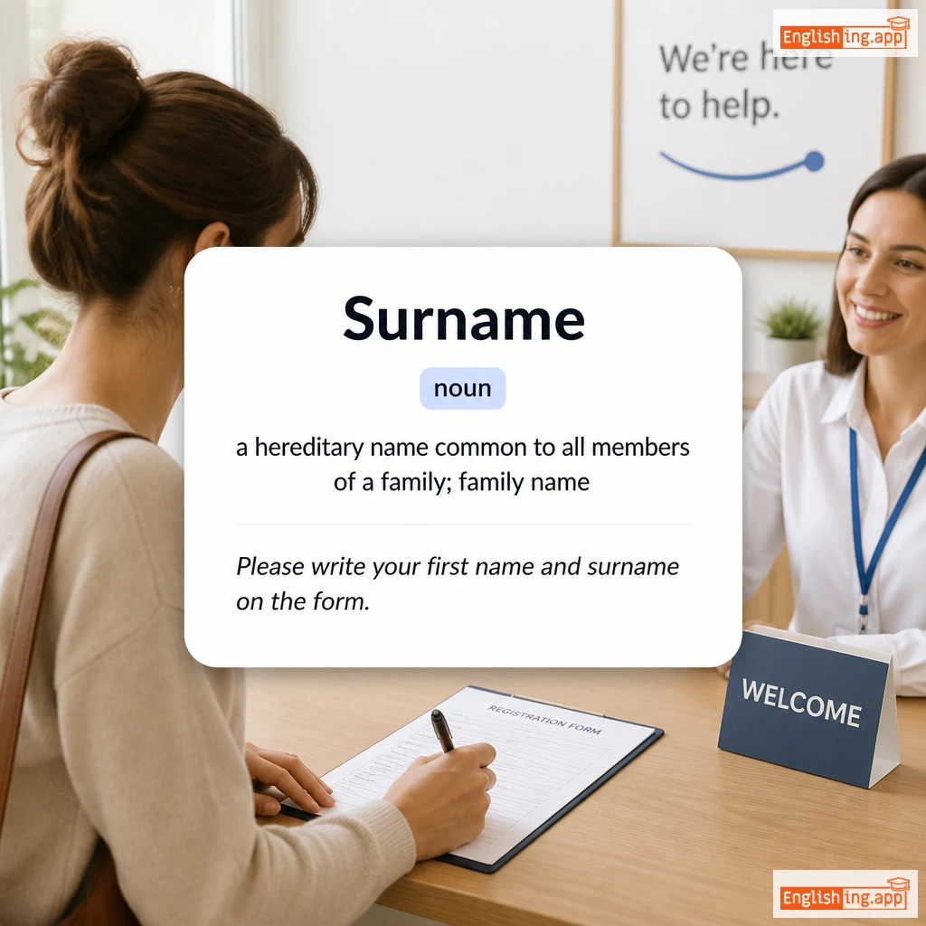 Surname definition card — visual illustration of the meaning