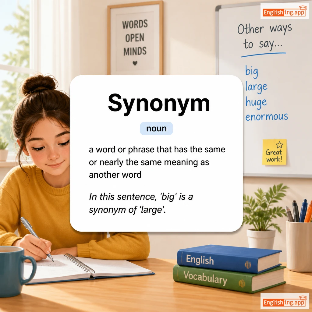 Synonym definition card — visual illustration of the meaning
