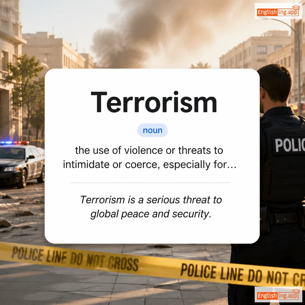 Terrorism definition card — visual illustration of the meaning
