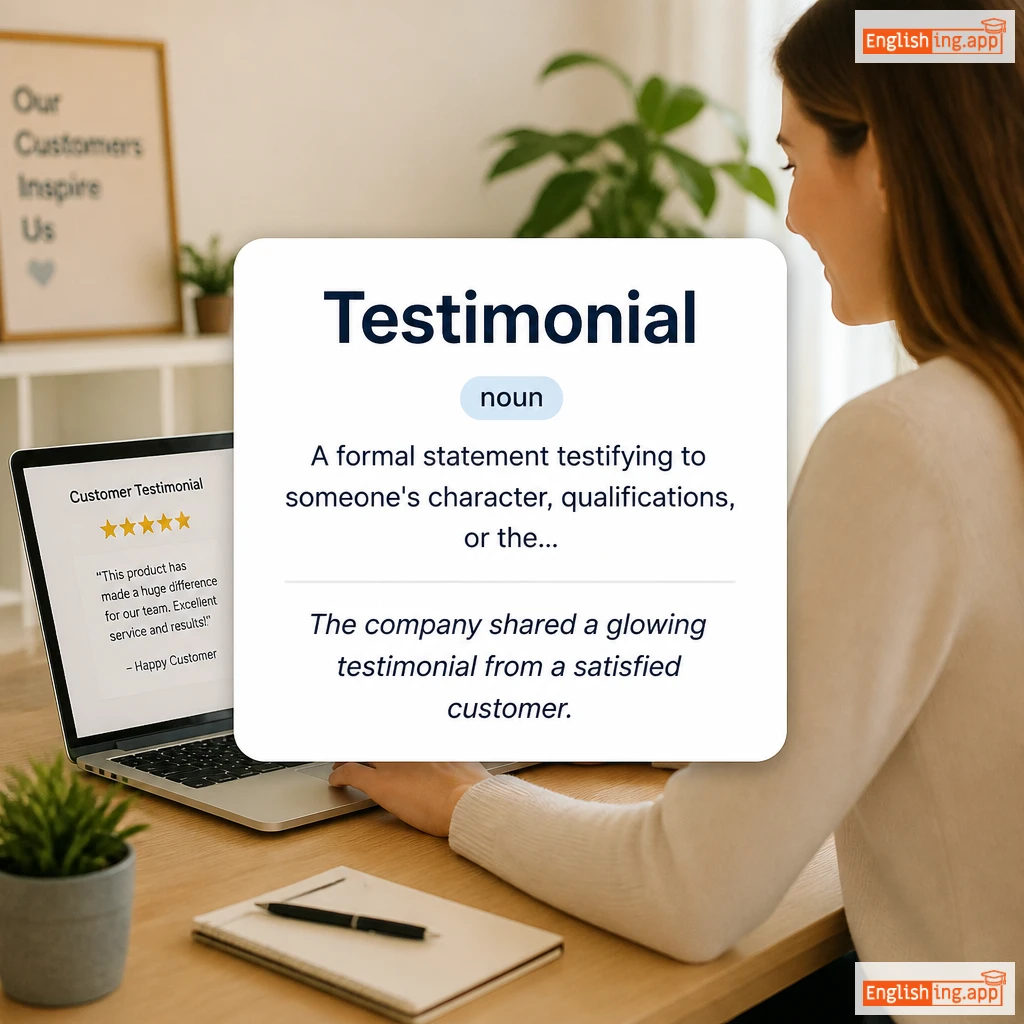 Testimonial definition card — visual illustration of the meaning