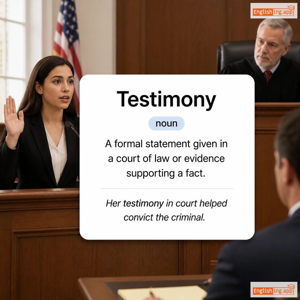Testimony definition card — visual illustration of the meaning