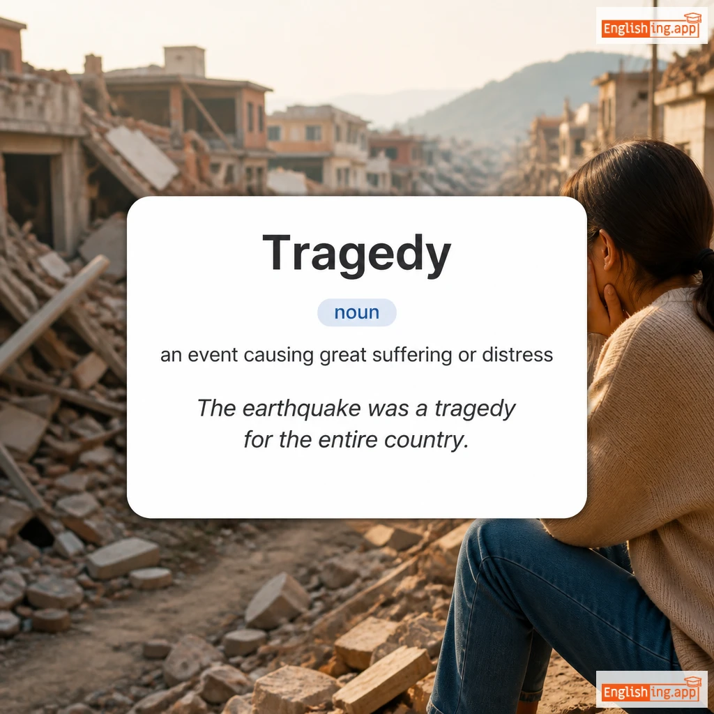 Tragedy definition card — visual illustration of the meaning