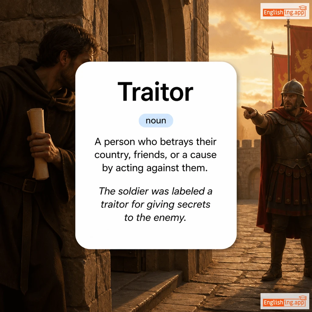 Traitor definition card — visual illustration of the meaning