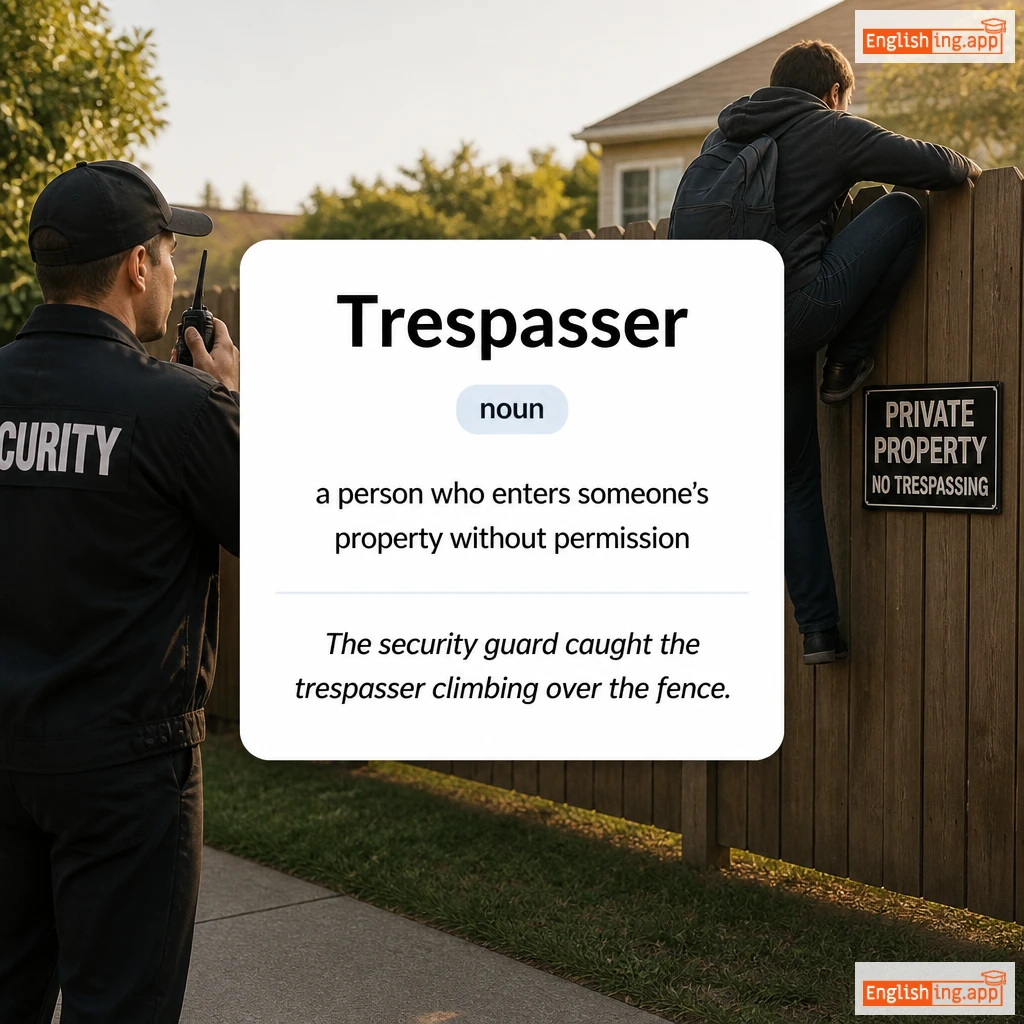 Trespasser definition card — visual illustration of the meaning