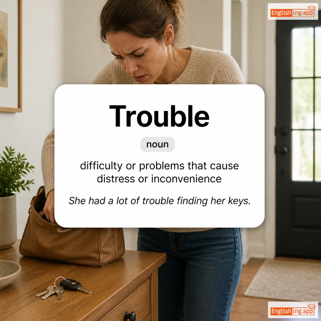 Trouble definition card — visual illustration of the meaning