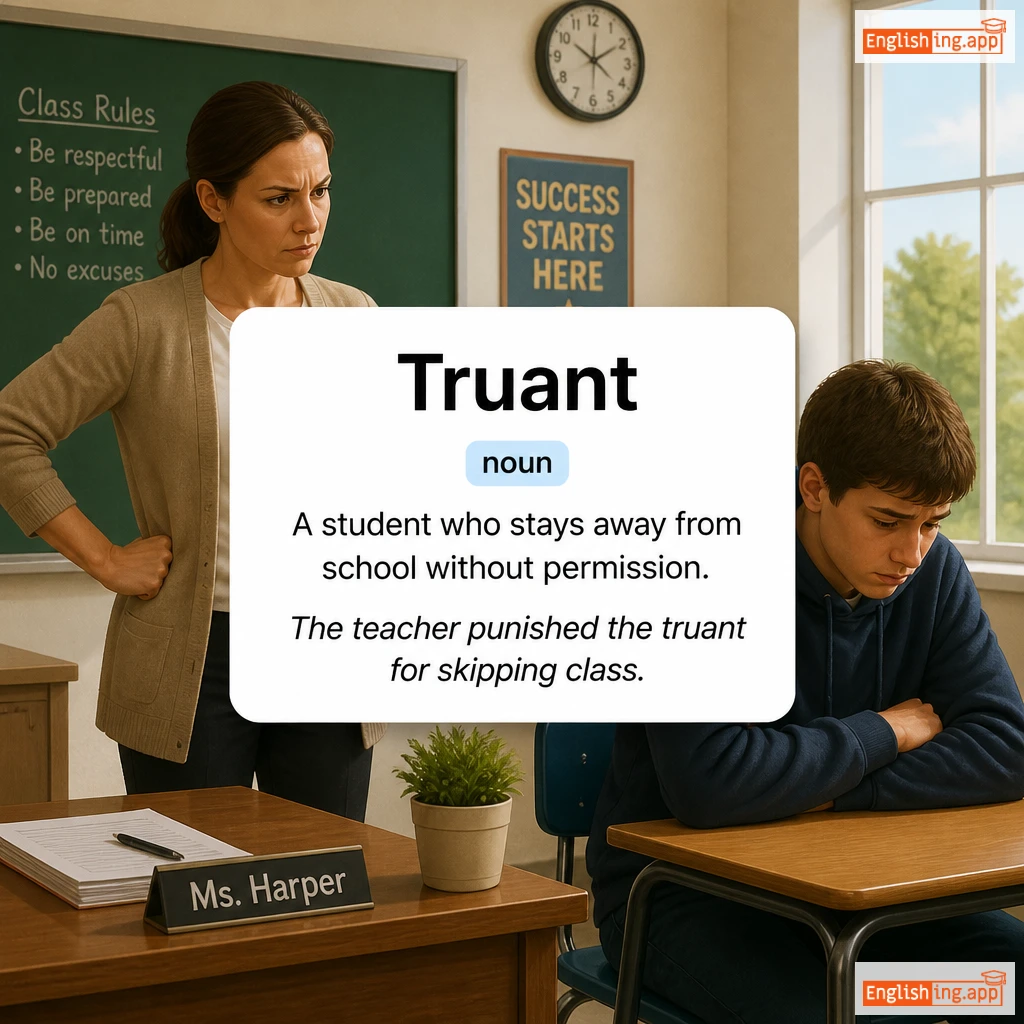 Truant definition card — visual illustration of the meaning