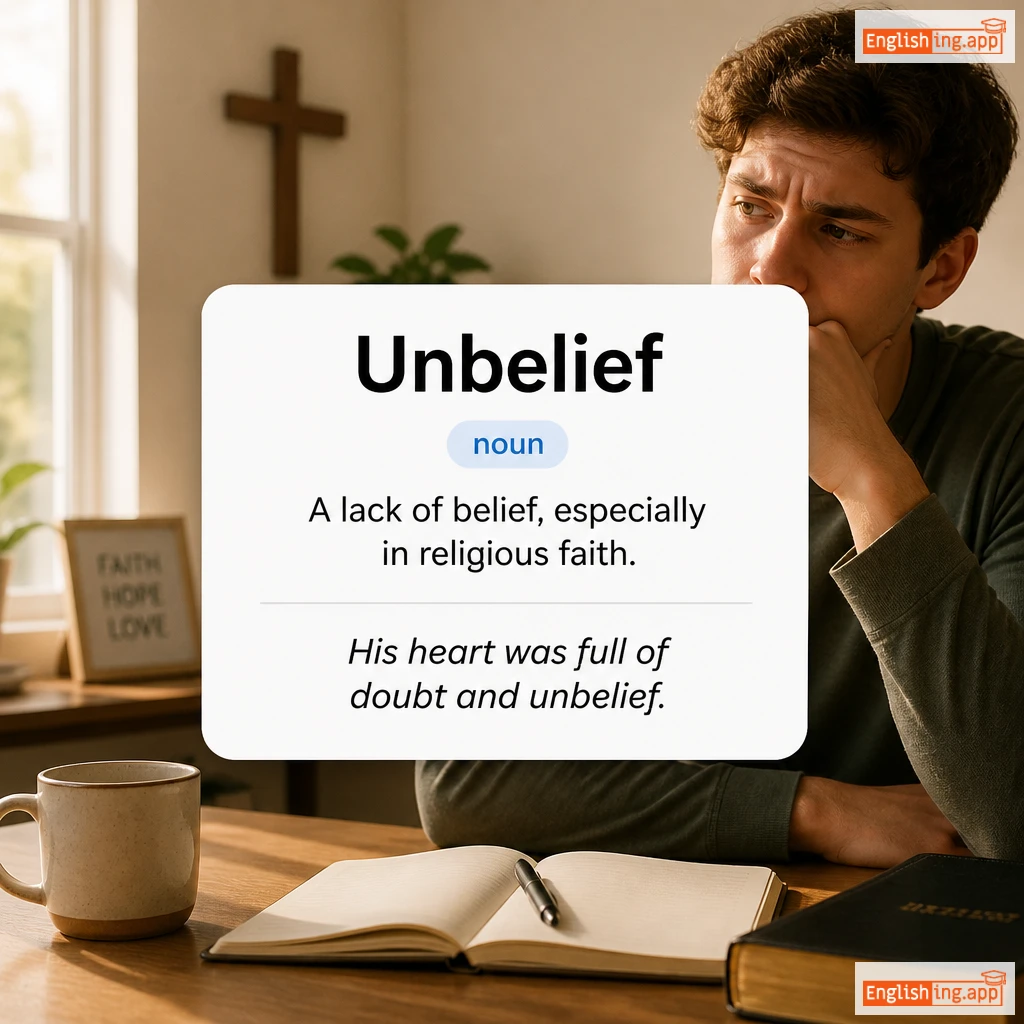 Unbelief definition card — visual illustration of the meaning