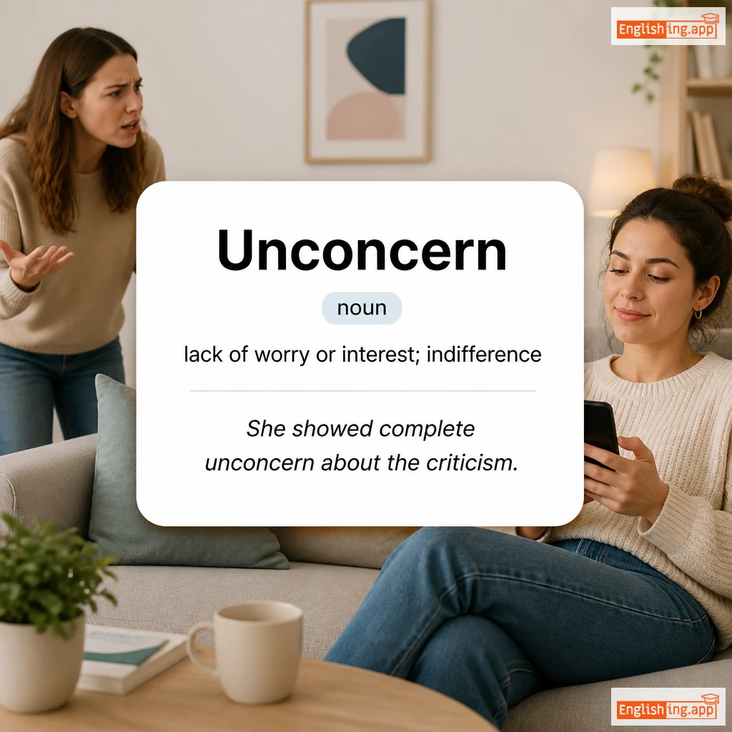 Unconcern definition card — visual illustration of the meaning