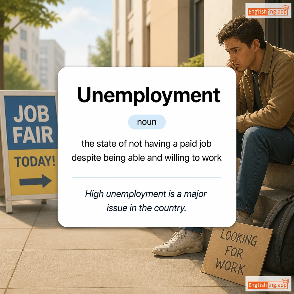 Unemployment definition card — visual illustration of the meaning