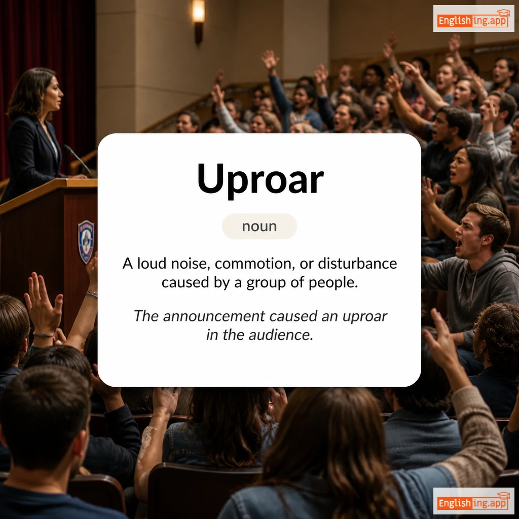 Uproar definition card — visual illustration of the meaning