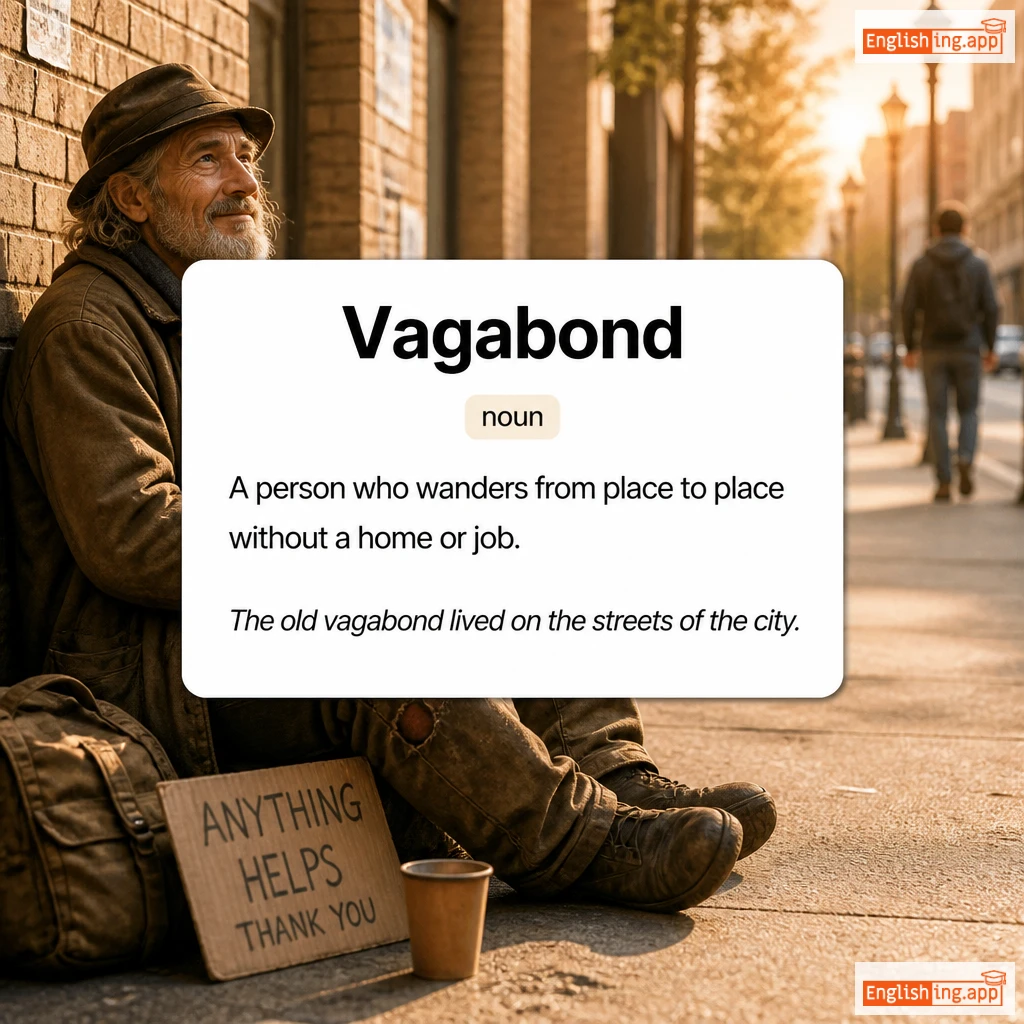 Vagabond definition card — visual illustration of the meaning