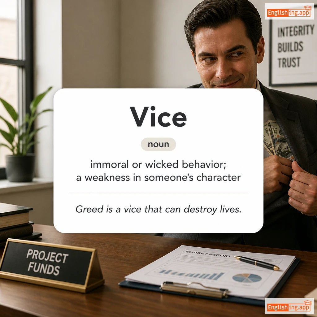 Vice definition card — visual illustration of the meaning