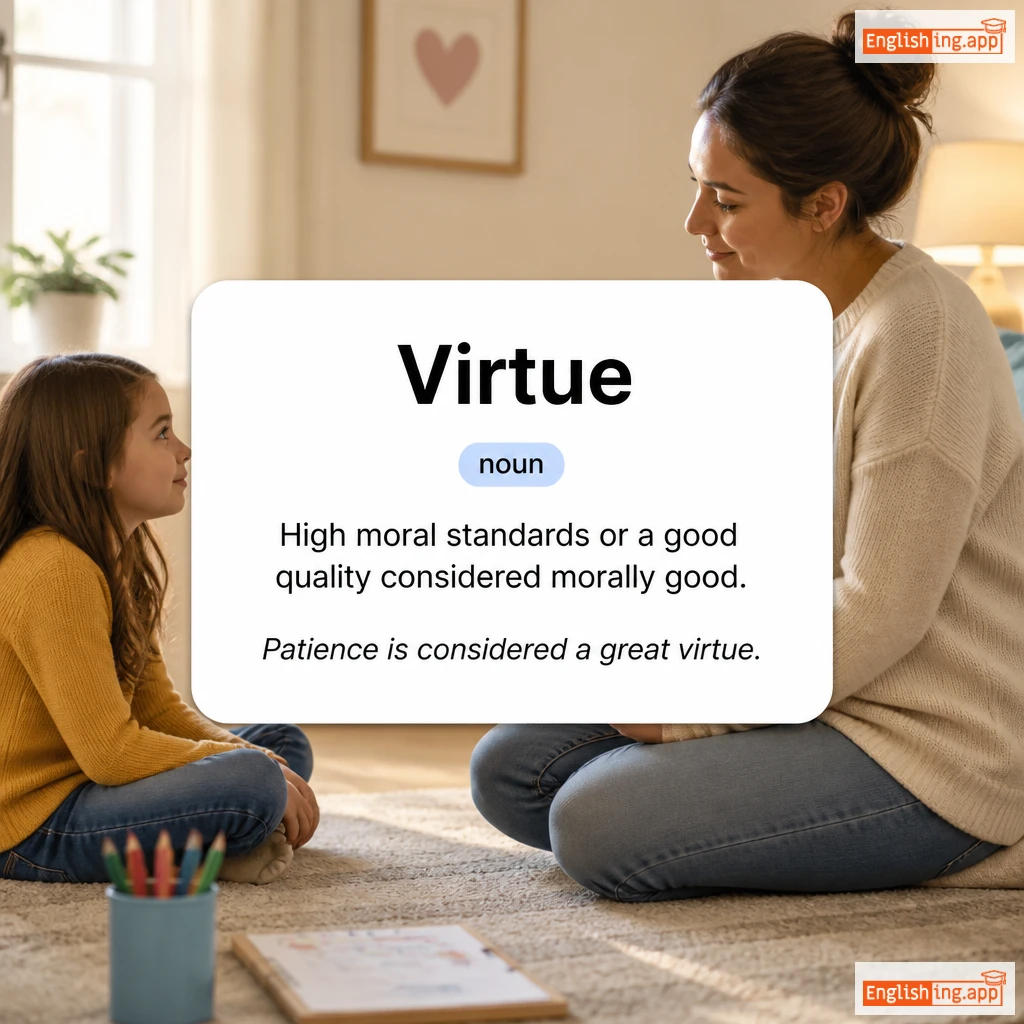 Virtue definition card — visual illustration of the meaning