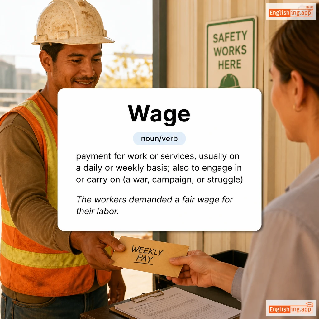Wage definition card — visual illustration of the meaning