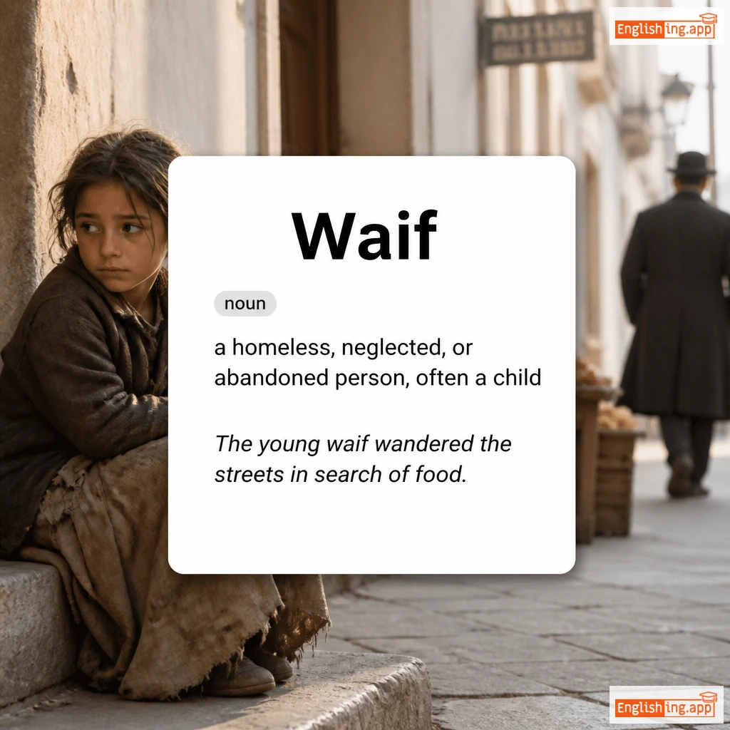 Waif definition card — visual illustration of the meaning