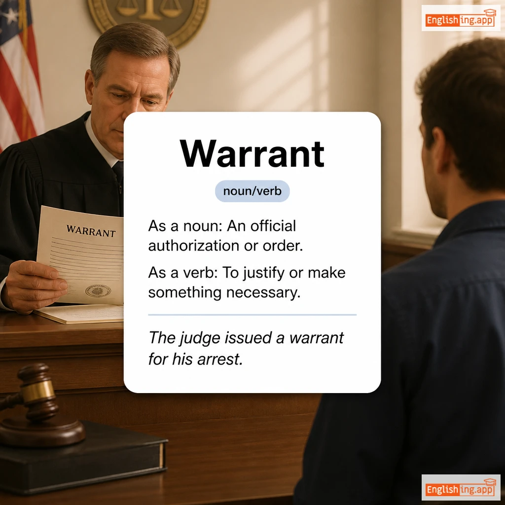 Warrant definition card — visual illustration of the meaning