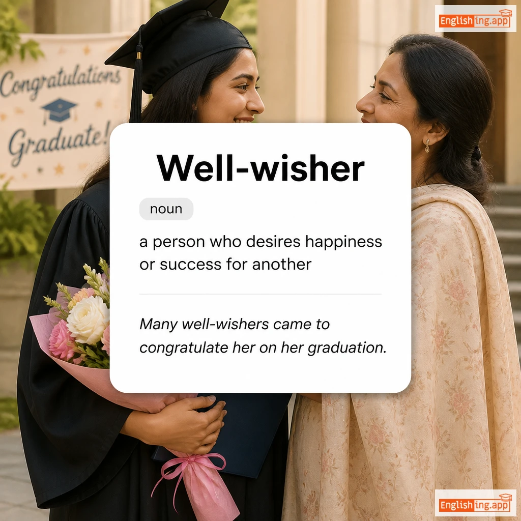 Well-wisher definition card — visual illustration of the meaning