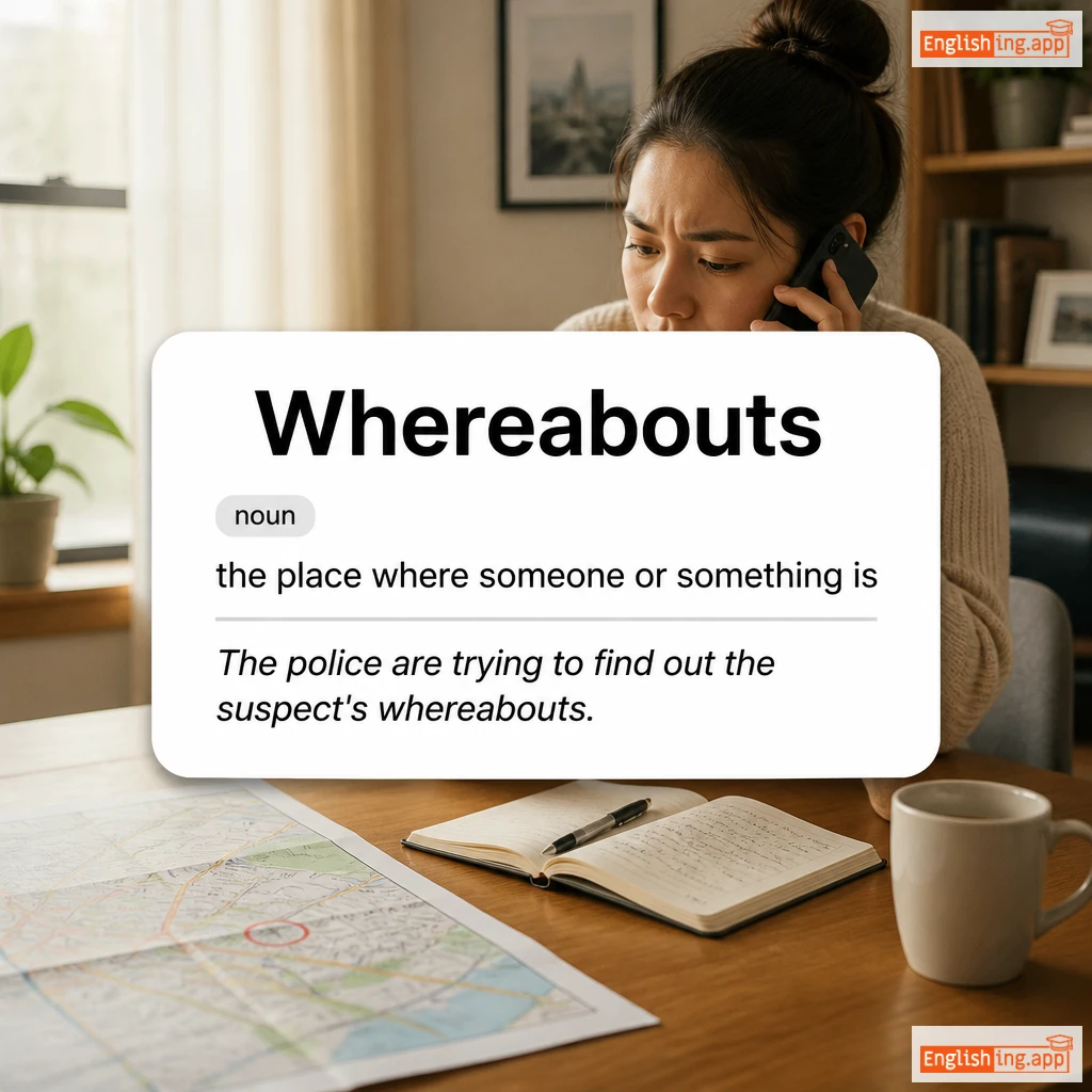 Whereabouts definition card — visual illustration of the meaning