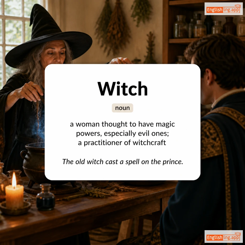Witch definition card — visual illustration of the meaning