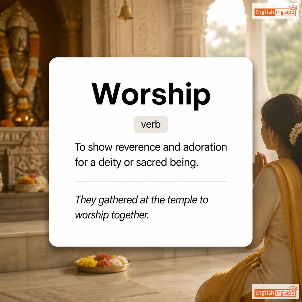 Worship definition card — visual illustration of the meaning