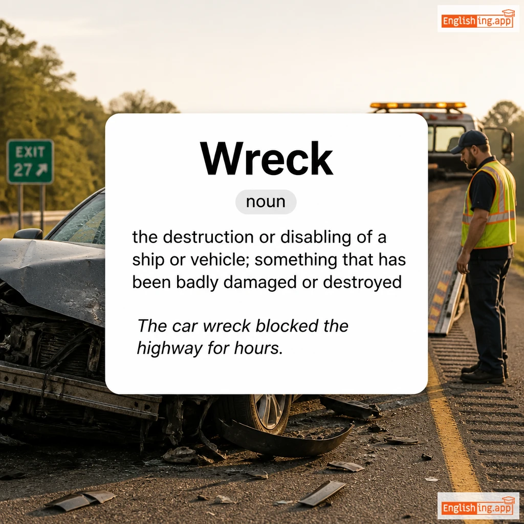 Wreck definition card — visual illustration of the meaning