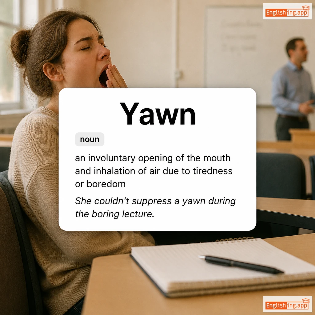Yawn definition card — visual illustration of the meaning