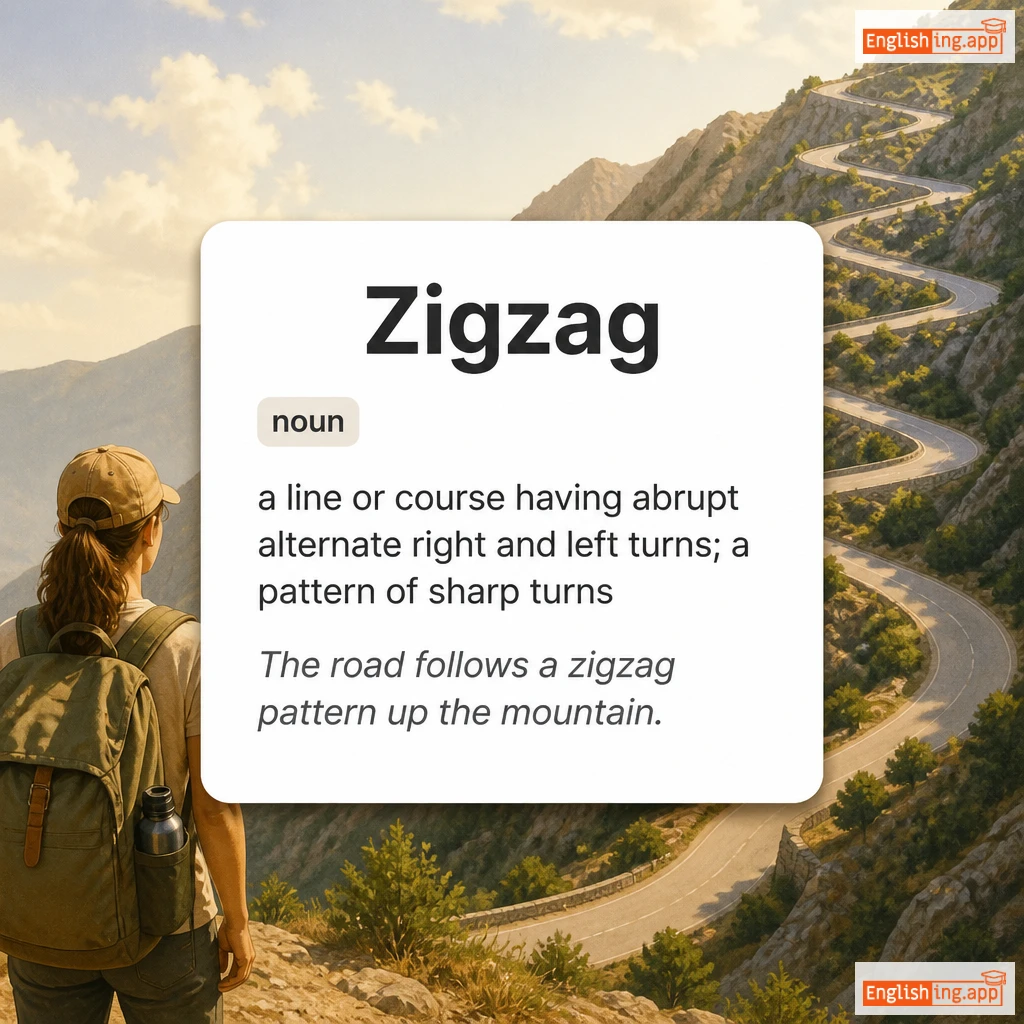 Zigzag definition card — visual illustration of the meaning