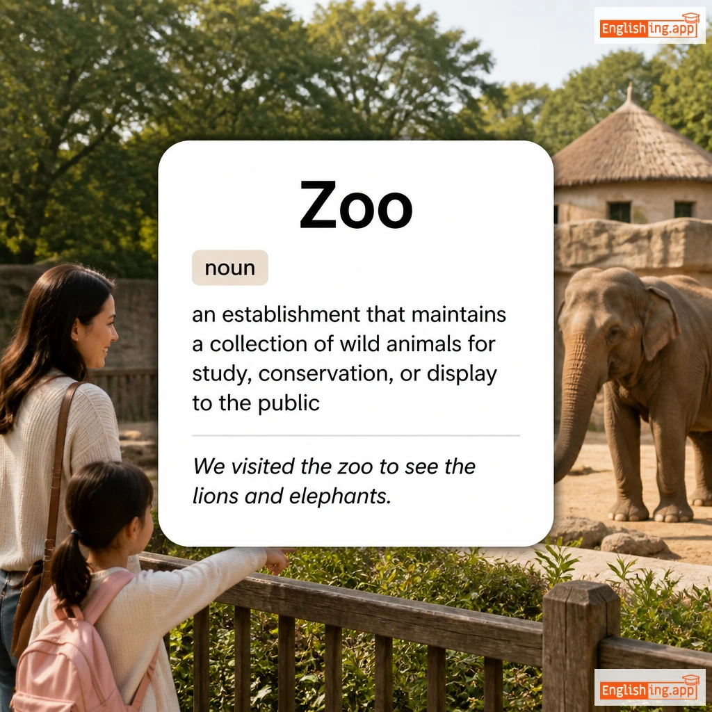 Zoo definition card — visual illustration of the meaning