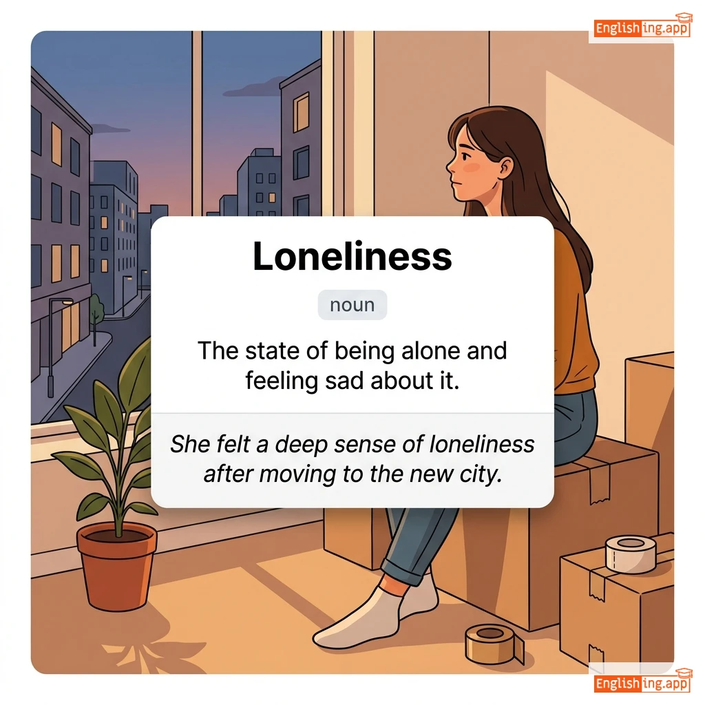 Loneliness definition card — visual illustration of the meaning