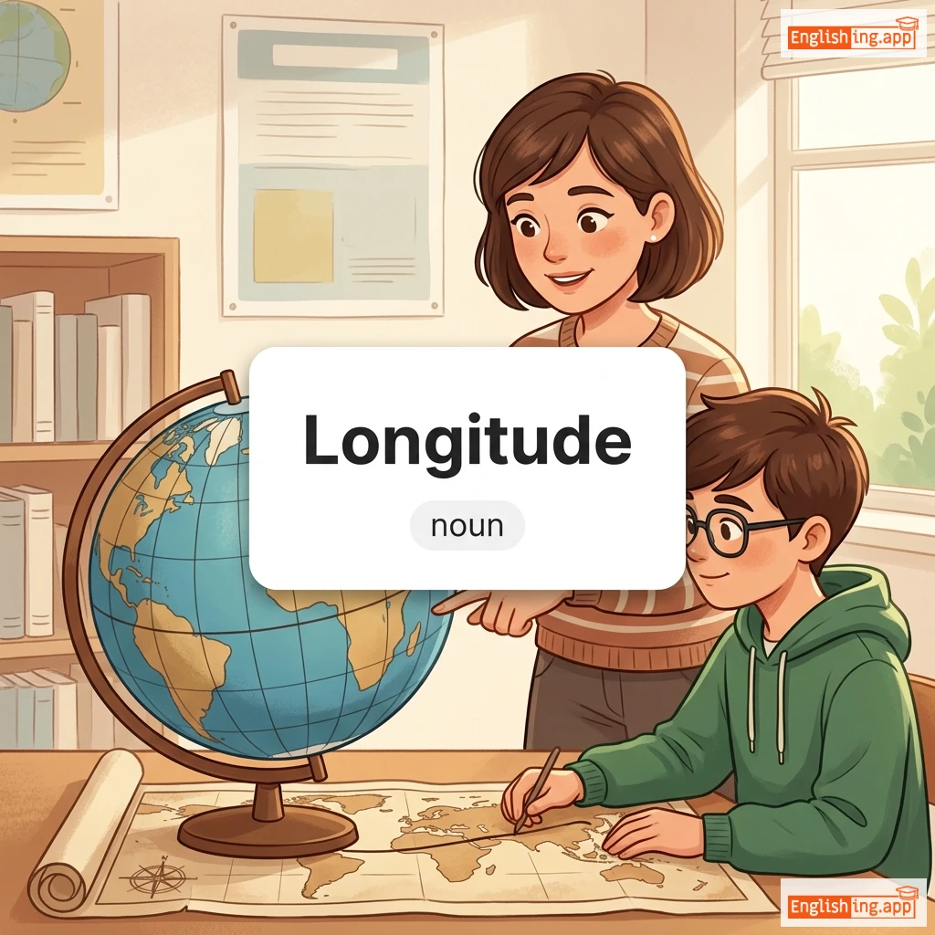 Longitude definition card — visual illustration of the meaning