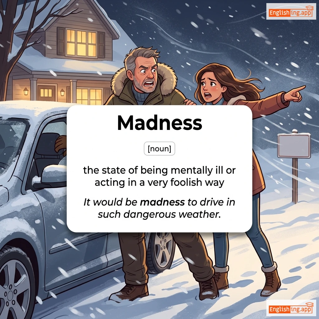 Madness definition card — visual illustration of the meaning