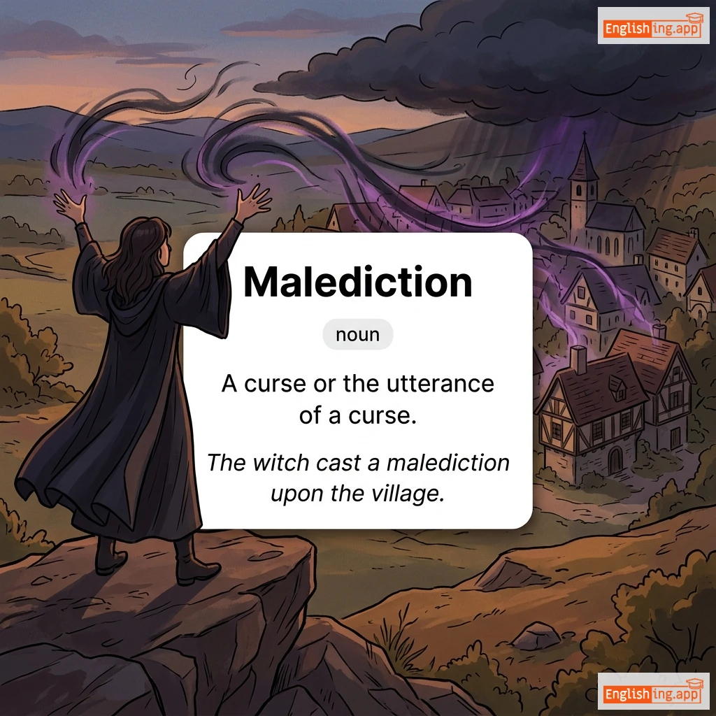 Malediction definition card — visual illustration of the meaning