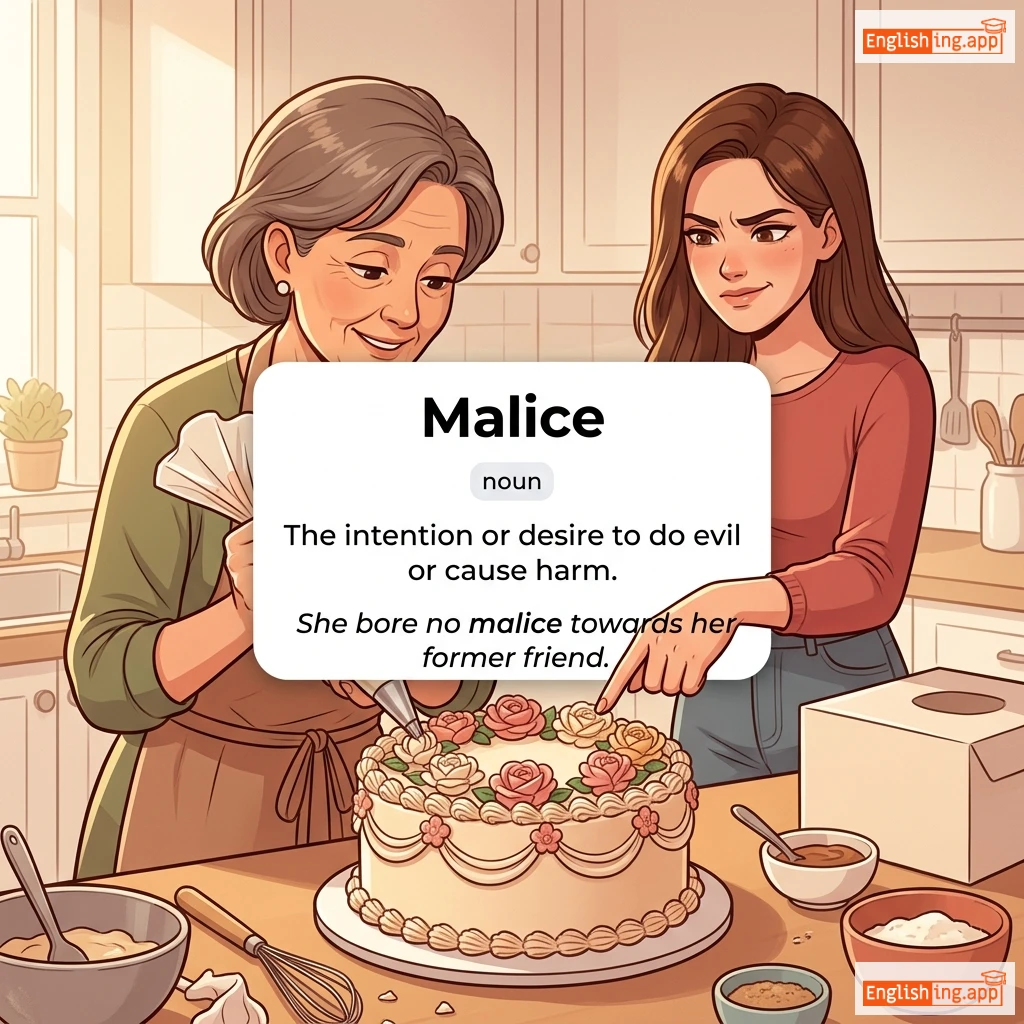 Malice definition card — visual illustration of the meaning