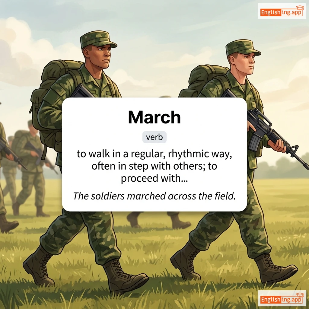 March definition card — visual illustration of the meaning