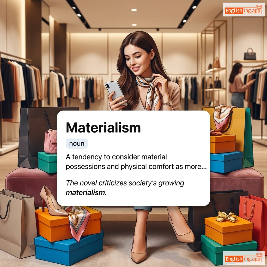 Materialism definition card — visual illustration of the meaning