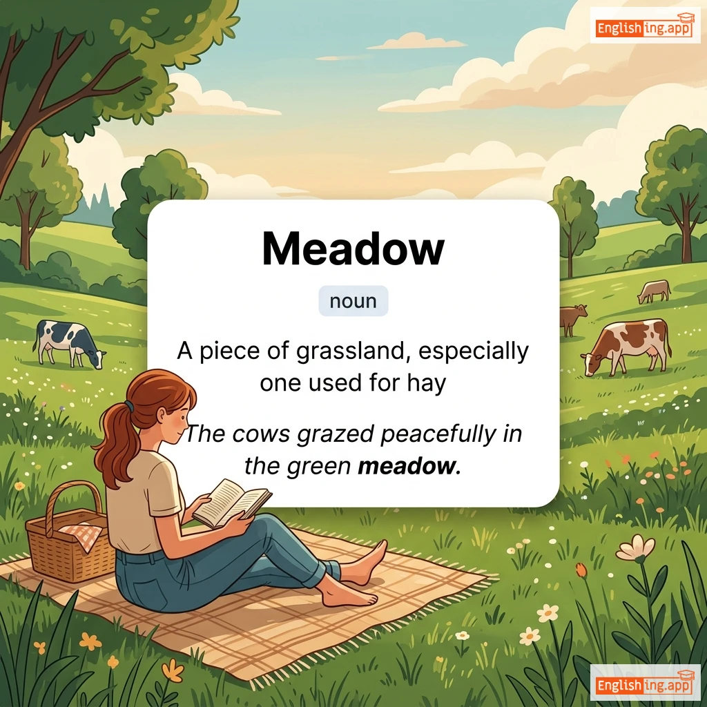 Meadow definition card — visual illustration of the meaning