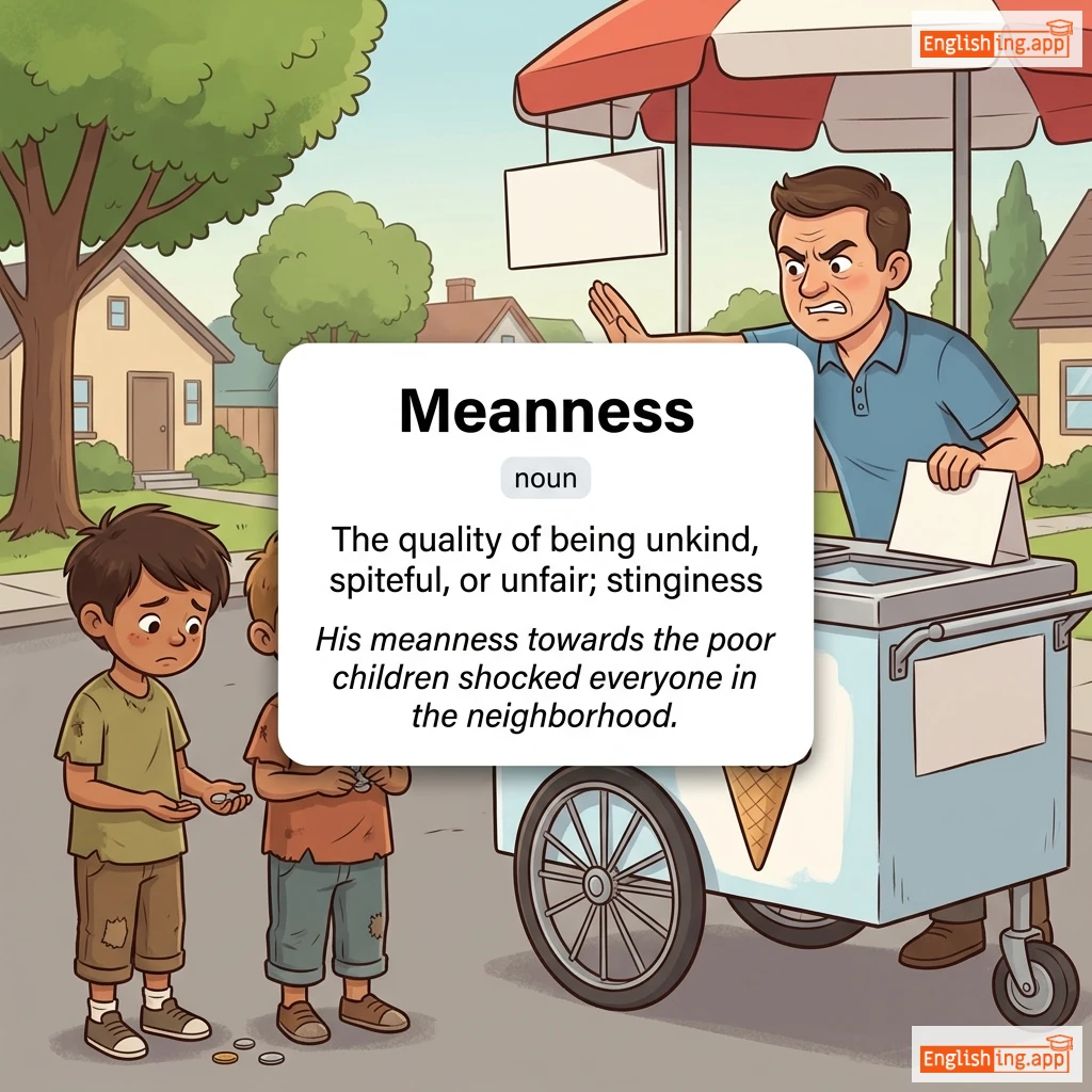 Meanness definition card — visual illustration of the meaning