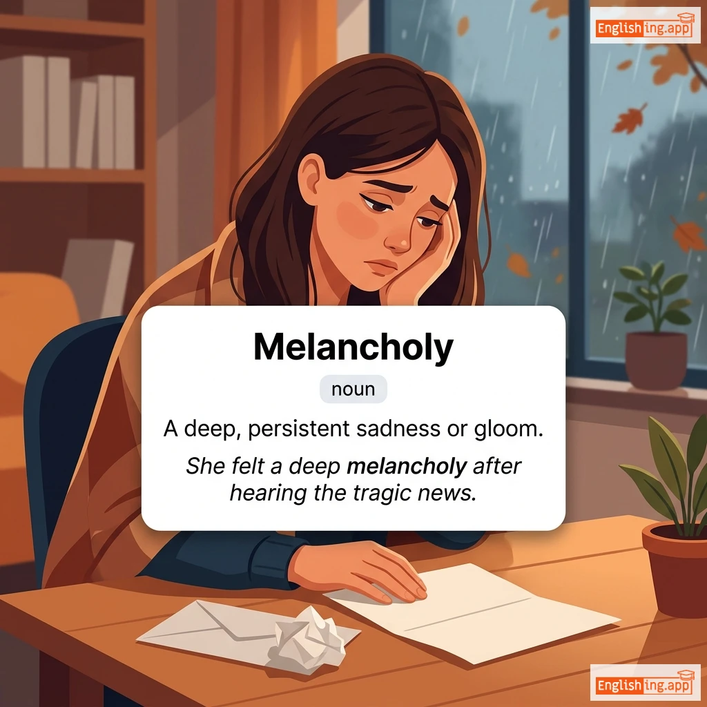 Melancholy definition card — visual illustration of the meaning