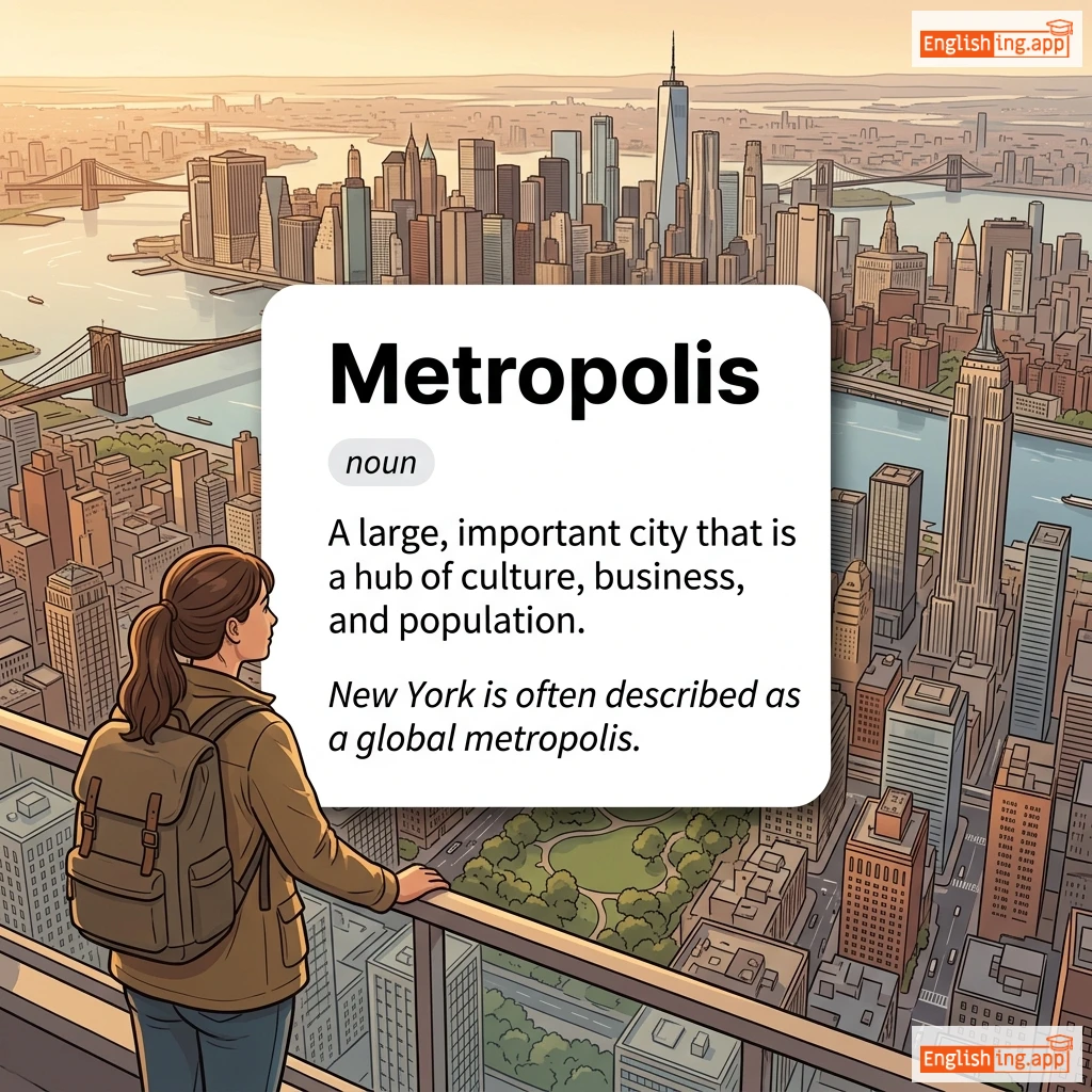 Metropolis definition card — visual illustration of the meaning